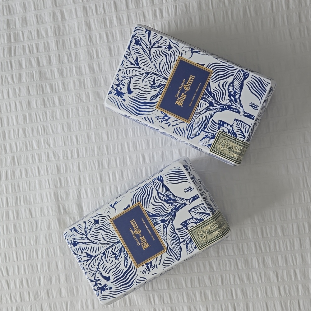 GRAN HABANO Blue in Green Churchill Cigar Boxes (2) Blue White Tobacco Leaf